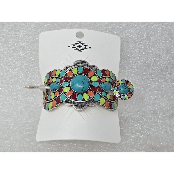 Multicolor Southwestern Style Faux Turquoise & Gemstone Hair Barrette - Picture 1 of 2